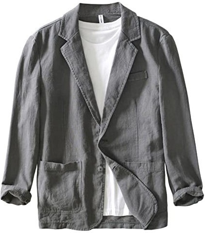 Icegrey Sakko Herren Baumwoll Leinen Schalkragen Anzugjacke | Regular Fit 2 Knopf Jacke für Hochzeit Freizeit