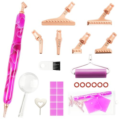 Sheryl&Rain Diamond Painting Zubehör Stift, 22 Stück Diamond Painting Pen Set mit 6 Style Metal Drill Pen Ersatzköpfe, Rolle, Lehm, Lupe, DIY 5D Diamant Malerei Stifte Zubehör und Werkzeuge
