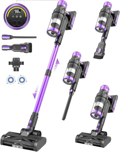 Fuqiduo Akku Staubsauger | 550W, 45.000 Pa, 60 Min Laufzeit | Staubsauger Kabellos mit 20.000 mAh Akku, 3 Saugstufen, Anti-Wickel-Bürste für alle Böden & Tierhaare