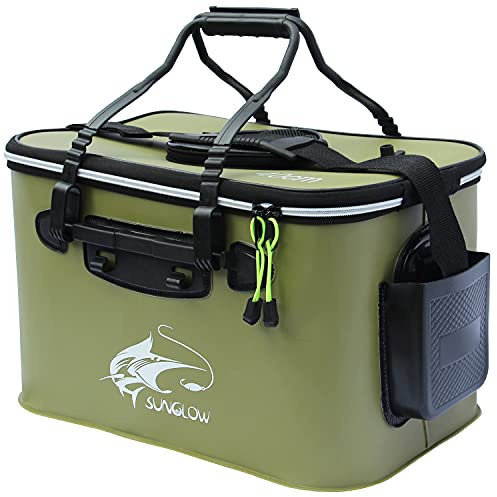 MMSGA Angeleimer, 23L/30L/38L Tragbarer Faltbarer Angelköder-Eimer，Multifunktionaler Behälter für lebende Angelköder, Outdoor-Camping-Eva-Angeltasche und Fischschutzeimer