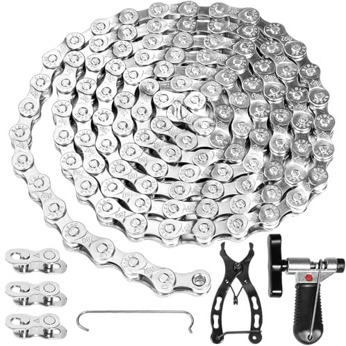URHELP Fahrradkette 6/7/8 Fach, Kettenwerkzeug Fahrrad mit Kettenbrecher und Kettenprüfer, 116 Glieder Fahrrad Kette für die Kettenreparatur, Meisten Rennrädern, Mountainbikes(1/2 x 3/32 Inch)