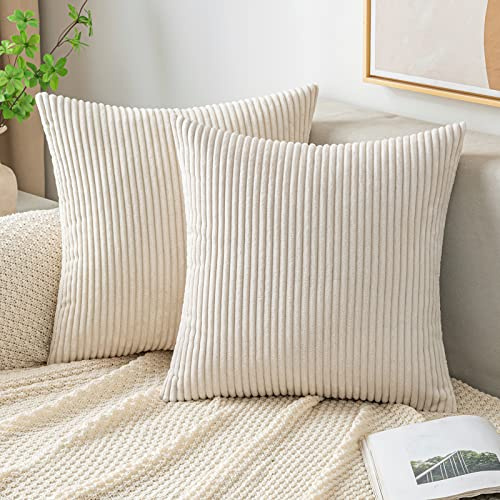 EMEMA Kissenbezug 40x40 Kordsamt Kissenbezüge Beige Dekokissen | Sofakissen Cord Kissenhülle Zierkissenbezug Kord Dekorative Weiche für Sofa Wohnzimmer Schlafzimmer 2er Set