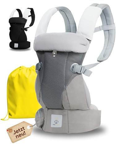 KIDDY KINGDOM Ergonomische Babytrage Neugeborene ab Geburt - 3 in 1 Multifunktionale Kindertrage von 0-36 Monaten - Baby Trage mit 3D SOFT MESH - Baumwolle - Baby Tragegurt - Baby Tragetasche - grau