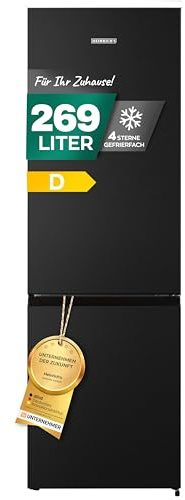 Heinrich´s Kühlgefrierkombination 269 Liter, Kühlvolumen 198L, Gefrierfach 71L,LED Beleuchtung,Kühlschrank Türanschlag wechselbar, leise 39dB,große Tiefkühlboxen, 7 Temperaturstufen, (schwarz-inox)