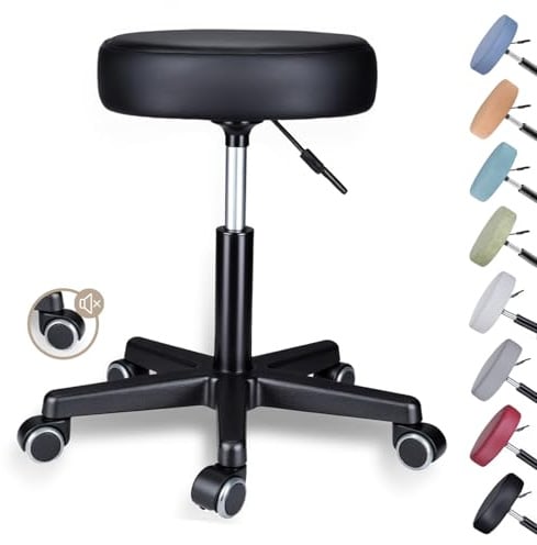 Zedelmaier Rollhocker höhenverstellbar, Bürohocker mit Gummirollen, 360° drehbar Hocker mit Rollen & 10 cm Polsterung, Sitzhocker Werkstatt, Drehhocker ergonomisch, Sitzhöhe 44–58 cm, Schwarz