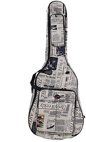 Btuty Gitarrentasche, 104 cm, 600D wasserdichtes Oxford-Gewebe, Zeitungsstil, doppelt genähte, gepolsterte Gurte, Gigbag für 104 cm (41 Zoll) akustische klassische Folk-Gitarre, weiß/schwarz,