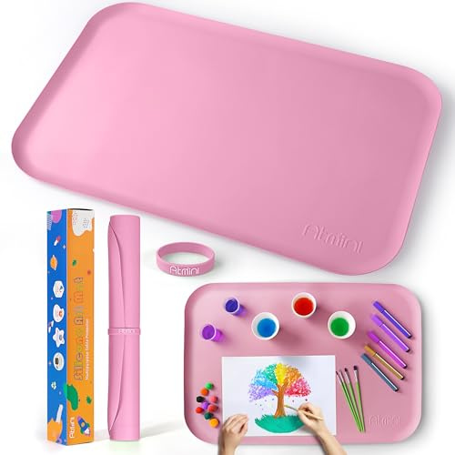 Silikonmatte Groß 60 x 40 cm, bastelunterlage kinder for Crafts, Sand Art, Painting, Resin, Handmade Jewellery, Drawing, Multi-Purpose Table Mat with Raised Edges(pink)