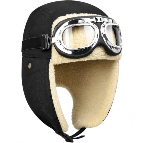 Vintage Fliegermütze mit Kunstfell Ohrenschützern, Fliegerhut Unisex | Warme Pilotenmütze im Retro-Stil für Damen und Herren. Ideal für Winter, Cosplay, Karneval und Party.