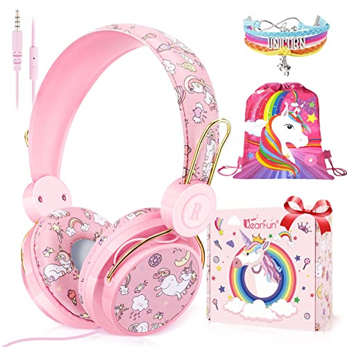 JYPS Kinder Kopfhörer Einhorn Kopfhörer Kinder mit Mikrofon ab 2 Jahre | Verstellbare Kleinkindkopfhörer mit kabel für Jungen und Mädchen bis 10 Jahre, Kids Headphones für iPad/Tablet
