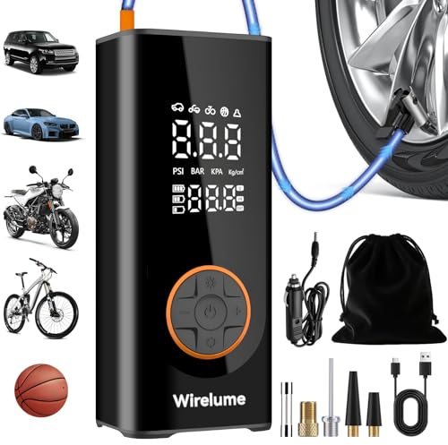 Kabelloser Elektrische Luftpumpe 150PSI 6000mAh Akku Kompressor Fahrradpumpe Mini Tragbare Reifenpumpe mit LED-Licht & Auto-Stopp Wiederaufladbare Autoreifenpumpe DC 12 V
