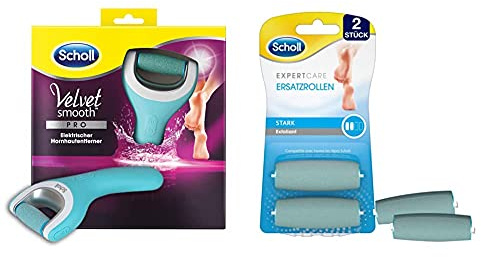 Scholl Velvet Smooth elektrischer Hornhautentferner Pro – 1 Gerät + Ladestation & Expert Care Wet & Dry Ersatzrollen Stark – Nachfüller für die elektrischen Hornhautentferner von Scholl – 2 Rollen