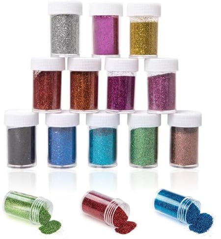 12 Farben Glitzerpulver zum Basteln,Bunt Bastelglitzer | Glitzer Pulver zum Basteln,Glitzer Basteln für Dekoration DIY Nagelkunst Gesicht Körper Kosmetik Karten Gemälde (12 * 20g)