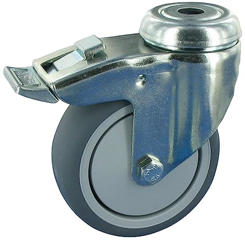 Rollentechnik Apparaterolle Lenkrolle mit Feststeller Rad Thermoplastischer Gummi 150x30 mit Kugellager & Rückenloch Bauhöhe 185mm Tragfähigkeit 100 kg