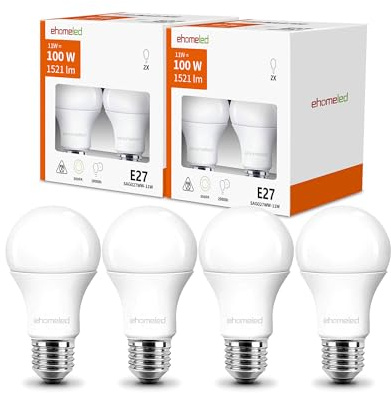 ehomeled E27 LED Warmweiss 100W Ersetzt Glühbirne, 11W E27 LED Lampe, 1521 Lumen 3000K Warmweiß A60 LED Birne Energiesparlampe, Ideal für Wohnzimmer & Büro, Nicht Dimmbar, 4 Stück [Energieklasse D]