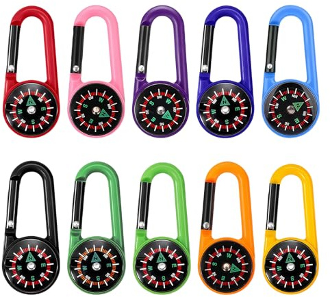 flintronic Kompass Kinder, 4/6/10PCS Kompass Schlüsselanhänger Bunte, Schlüsselanhänger Bushcraft Compass mit Karabinerhaken, für Outdoor-Camping-Navigation, Orientierungslauf und Survival