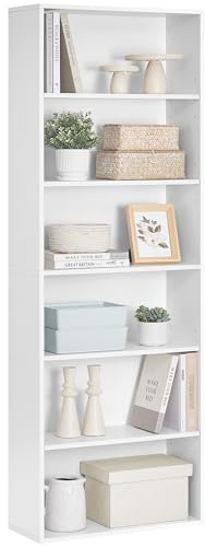 VASAGLE Bücherregal, 6-stöckiges Regal, offenes Aufbewahrungsregal, Standregal, 24 x 60 x 178,5 cm, für Wohnzimmer, Homeoffice, Esszimmer, wolkenweiß LBC169T14