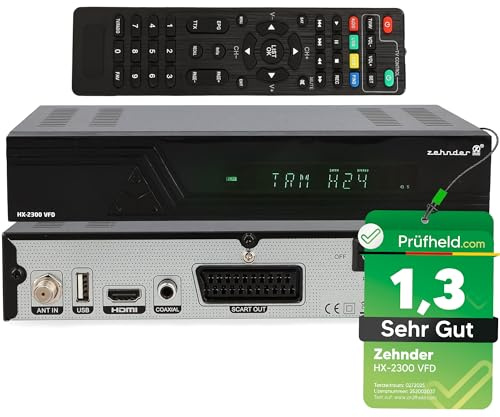 [ Test SEHR GUT, Note 1.3 *] Zehnder HX 2300 VFD Sat Receiver mit Aufnahmefunktion, HD fähig, Full HD, Digital Sat-Receiver für Satellitenschüssel Satelliten Satellit TV Fernseher, HD-Receiver