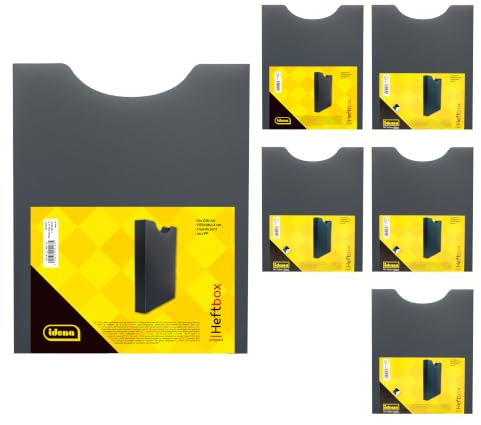 Idena Heftbox DIN A4 Hochformat, Schwarz, 6 Stück | Aus PP, mit 4 cm Füllhöhe, zur Aufbewahrung von Heften & Unterlagen, 90167