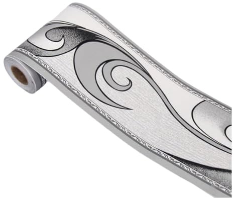 Angelkiss Tapetenbordüre, royales silbergraues Wellenmuster, Bordüre, abziehbare Wand-Deko, Decken-Aufkleber, Küche, Badezimmer, Wanddekoration, 11 cm x 10 Meter