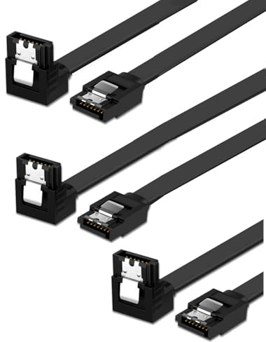 JZK 3 Stück 35 cm 90-Grad-SATA-III-Kabel mit rechtem Winkel, SATA 3-Festplattenkabel, 6 Gbit/s-Datenkabel, SATA-Stromkabel für SSD, Festplatte, CD-Laufwerk, CD-Brenner, Schwarz