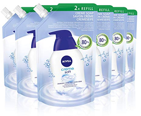 NIVEA Creme Soft Seife Nachfüllbeutel im 6er Pack (6 x 500 ml), pflegende Handseife mit Mandel-Öl, mild duftende Cremeseife zur sanften und hygienischen Reinigung