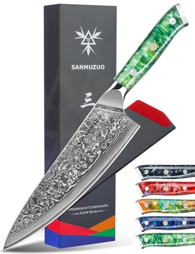 SANMUZUO Kochmesser - 20cm - Xuan Serie - VG10 Damaskus Stahl Küchenmesser - Harzgriff(Smaragdgrün)