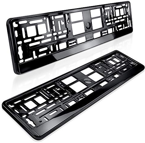 2 Kennzeichenhalter | Schwarz Hochglanz Metallic | Nummernschildhalter | Klavier-Lack Look | Kennzeichen-Halterung | Nummernschild-Halterung | Auto-Schilder Befestigung | Auto-Kennzeichen Rahmen