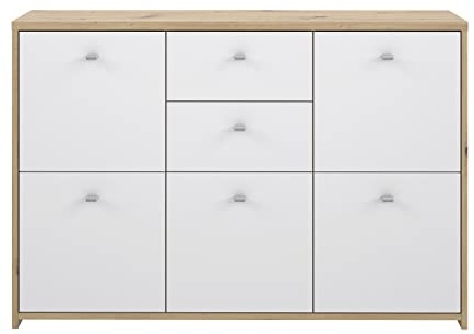 FORTE BEST CHEST Kommode mit 5 Türen und 2 Schubladen, Holzwerkstoff, Artisan Eiche / Weiß, 113.9 x 77.3 x 29.6 cm