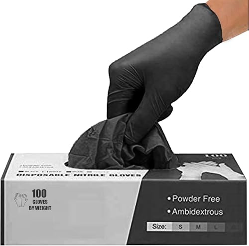 PRAIMA Schwarze Einweghandschuhe aus Nitril – latexfrei, puderfrei, 100 Stück, robust und durchstichfest, für den medizinischen Bereich, die Lebensmittelverarbeitung, Tätowierungen und Friseursalons