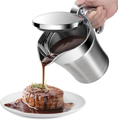 Sauciere, doppelt isolierter Soßenkrug aus Edelstahl mit Klappdeckel für das Thanksgiving-Dinner – 500 ml