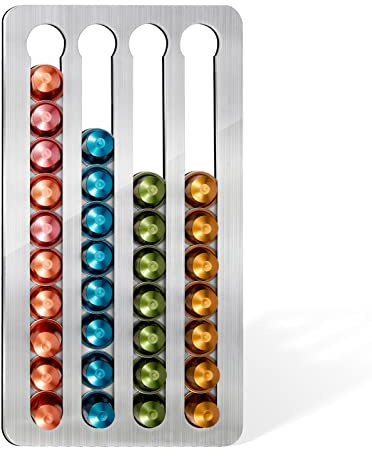 Adhäsiver Nespresso Kapselhalter aus Edelstahl für 40 Stück, 40.6cm L x 21.8cm W, Drehbarer Organizer für Nespresso Original Linie Kapseln, Geeignet für Küchenwände und Schränke (Selbstklebend)