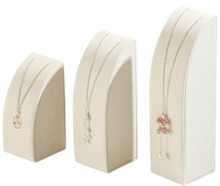 Justsoso Halskettenhalter aus Samt, 3 Stück/Set, Schmuckständer für den Verkauf von Pandent-Ketten, Halskettenständer für Shows, beige Samt