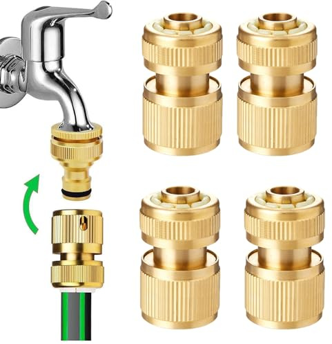 Uni-Fine 4 Stück 1/2 Zoll Gartenschlauch Schnellverbinder Messing Schnellschlauch Endverbinder Gartenschlauch Düse Connect Kit für Küche Garten Outdoor Schlauch Rohr Werkzeug