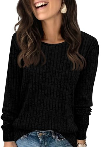 Fisoew Damen Pullover Leichter Rundhals Langarmshirt | Strickpullover,Oberteil,Loose Fit,Pulli,Oversize,Sweatshirt,Longsleeve,Bluse,Longshirt