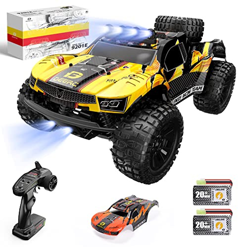 DEERC Ferngesteuerte Auto 1:10 mit Lichtern RC Auto 48km/h 4WD Offroad Hobby Grade Monster Crawler mit 2 Akkus 40 Minuten Laufzeit,2 Autoschalen, für Erwachsene, Kinder (9201E)