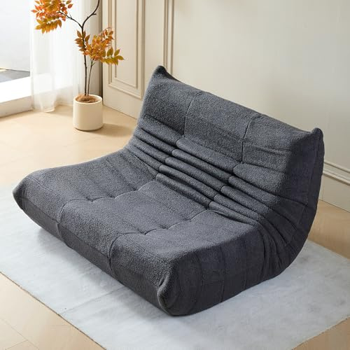 okwish Beanbag-Sofa, riesiges Doppelsofa, aus Teddy-Fleece-Material, übergroßes Lazy Sofa, ideal zum Lesen und Entspannen drinnen und draußen, Grau