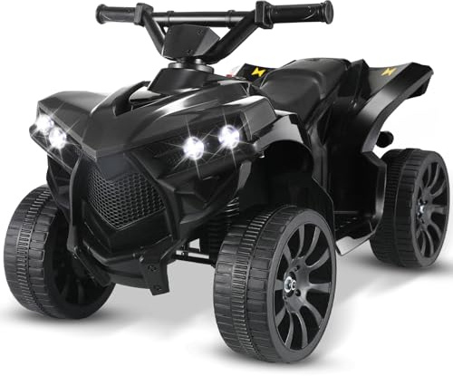 MAMIZO 6V Elektro-Quad Kinder, Kinderfahrzeug mit 3 KM/h, MP3-Musikplayer, Trompete, Scheinwerfer & USB-Aufladung, Elektroquad für Kinder ab 3 Jahre, Schwarz,4 pcs räder