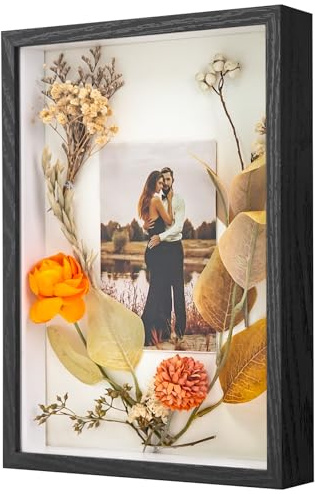 WISYOK 3D Bilderrahmen zum Befüllen A4, 3D Objektrahmen Tiefer 3cm, Tiefer Rahmen für Wand & Desktop, Shadow Box für Fotos, Objekte, Hochzeitsstrauß, DIY Kunstwerke -31x22,5x4,5cm (Schwarz)