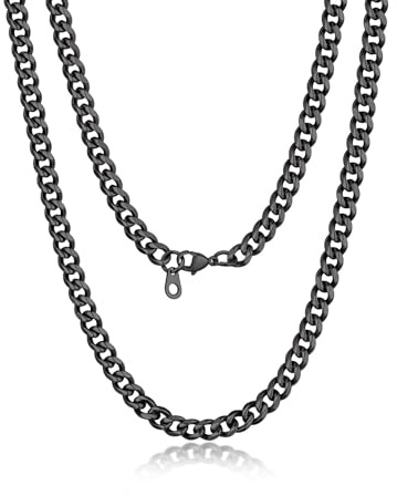 Suplight Panzerkette Schwarz Herren Cuabn 6mm kubanische Halskette 51cm Necklace Edelstahl Hip Hop Kette Modeschmuck Accessoire für Jungen Rapper