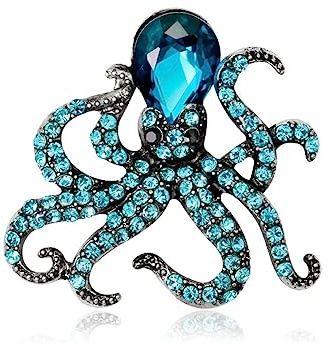 Yurosiay Strass Oktopus Brosche - Bunt Ozean Tier Vintage Kristall Diamant Anstecknadel für Damen - Modern Nette Broschen für Bankett Party Silber