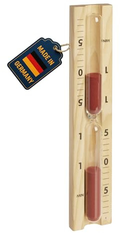 TFA Dostmann Analoge Sauna Sanduhr 15 Minuten, 40.1058.11, aus hitzebeständigen Materialen Kiefer und Glas, perfekt als Sauna-Zubehör, roter Sand, braun