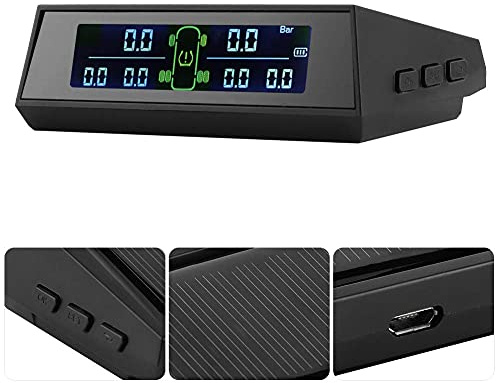 Aramox Reifendruckdetektor, Solarbetriebenes Reifendruck-Kontrollsystem, DC 5V Reifendruckkontrollsystem Solarbetriebener TPMS-Detektor mit externem LCD 6-Sensor für Wohnmobile / LKWs / große SUVs