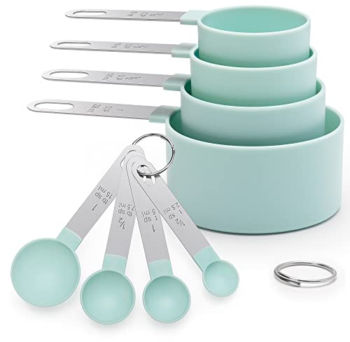 YC Kitchen Messlöffel und Messbecher Set, für Trockene und Flüssige Zutaten | 8-tlg Set mit 4 Messbechern & 4 Löffeln. Ergonomische Griffe für präzises Backen und Kochen