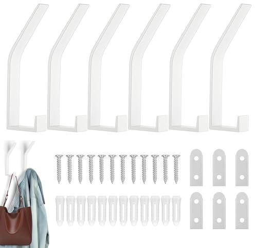 HaploS 6 Stück Garderobenhaken Weiß, Doppelt Kleiderhaken Wand zum Bohren | Kleiderhaken Wand, Moderne Garderobenhaken, Handtuchhaken für Jacken, Mäntel, Kleidung, Schals, Handtaschen und Mehr