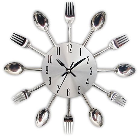 Timelike Edelstahl Küchenutensilien Uhr - Küche Besteck Wanduhr mit getönten Gabeln, Löffel, Spatel Design Küchenuhr mit für Küche Déco Indoor und Outdoor