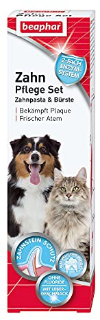Zahnpflege Set | Zahnpasta & Zahnbürste | Für große und kleine Hunde | Für Katzen | Ohne Fluoride | Mit Lebergeschmack | 1 Bürste & 1 Zahnpasta