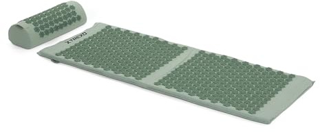 XTREXO Große Akupressurmatte mit Kissen in Grün 110x44x2 cm mit Kissen 38x15 cm inklusive Bezug Aus Baumwolle und 18D-Schwamm Abriebfeste PVC Spikes Lindert Muskelverspannungen