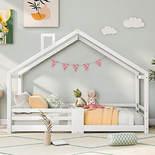 Moimhear Kinderbett, Hausbett 90 x 200 cm, Kleines Hausdesign, Kiefernholz Haus Bett for Kids