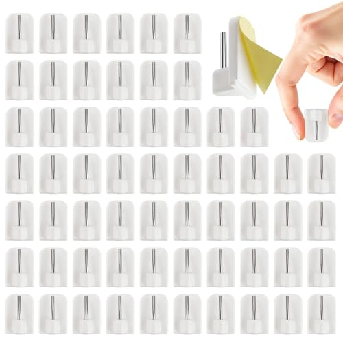 60 Stück Gardinenhaken Selbstklebend Weiß (24x17mm) für Gardinenstangen Vitragestangen - Klebehaken ohne Bohren, Gardinenhalter für Fensterdekoration
