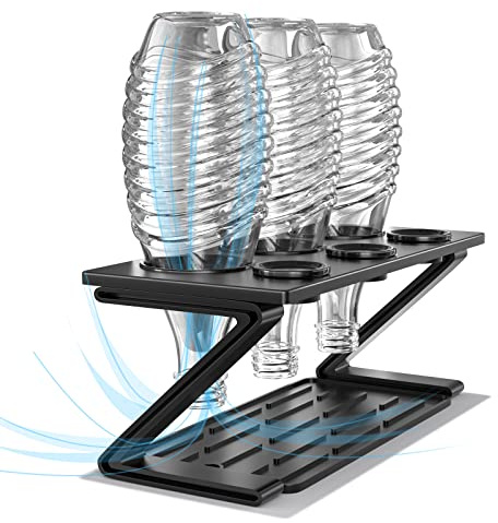 Newaner Flashenhalter für Sodastream, 3er Abtropfhalter mit Herausnehmbare Abtropfwanne und Deckelhalter, Abtropfständer für Soda Stream Crystal und Emil Flaschen, Sich weigern zu kratzen （Schwarz）